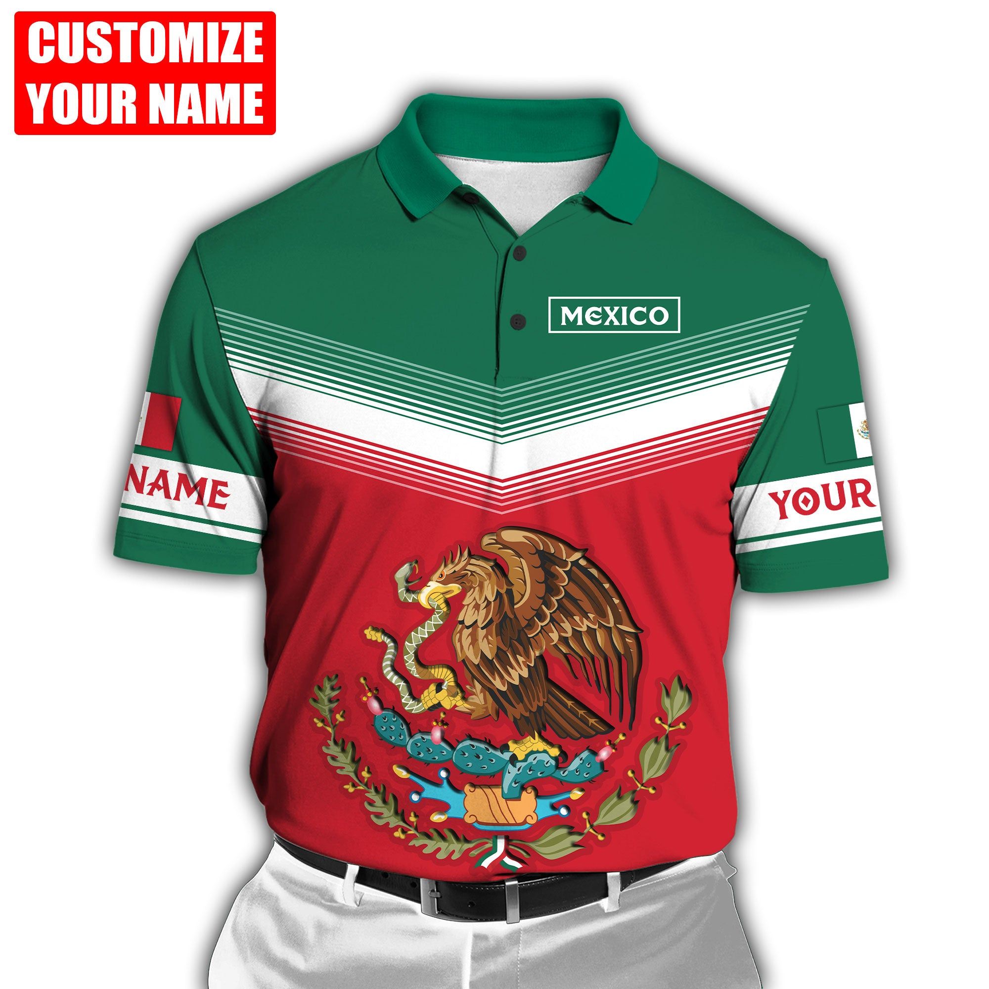 Mens Fashion Mexico - Customized Mexico Symbol Graphic Polo Shirt
