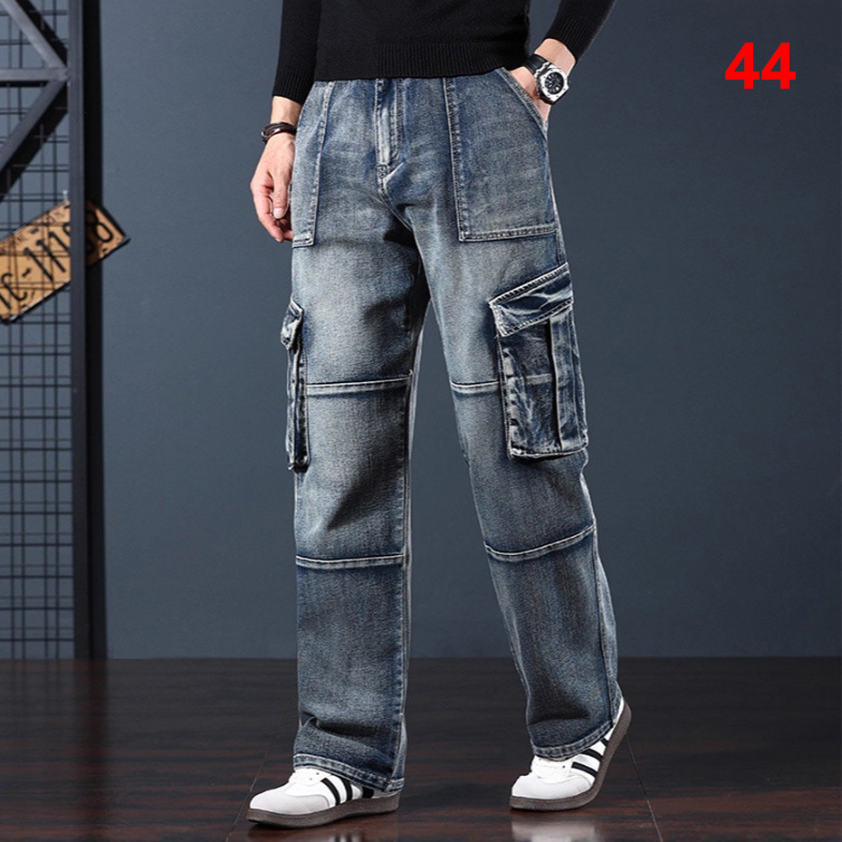 Men'S Fashion With Baggy Jeans - 44 Plus Size Jeans Men Multi-pocket