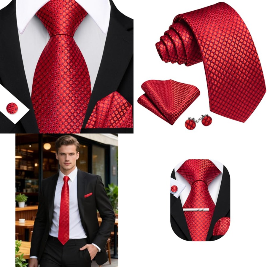 Men'S Fashion For Wedding - Men Plaid/Striped Ties Set Silk Business