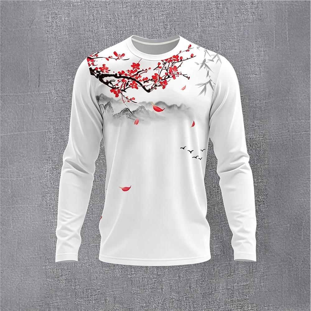 Men Fashion Vintage - Chinese Style Ink Plum Blossom Long