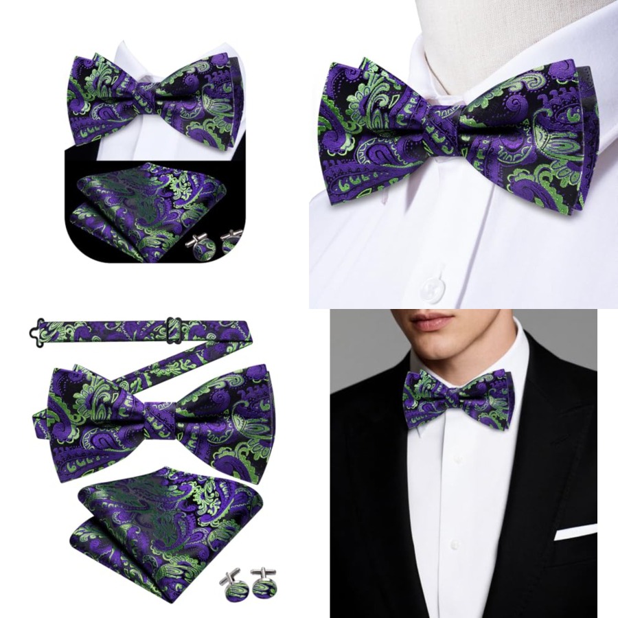 Men'S Fashion For Wedding - Mens Paisley Striped Bowtie Set Pre-tied