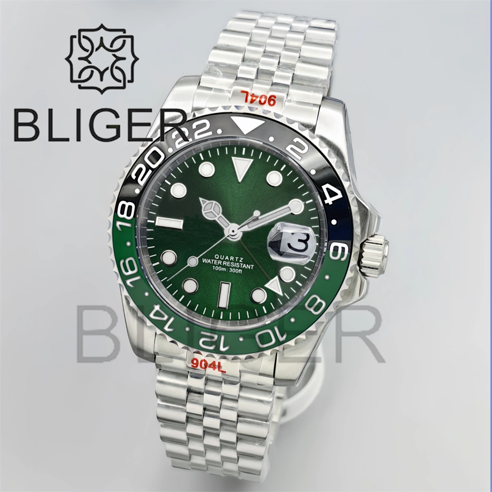 BLIGER 40mm GMT Men's Watches  – Mens Fashion Bracelet Bewertung und Preis