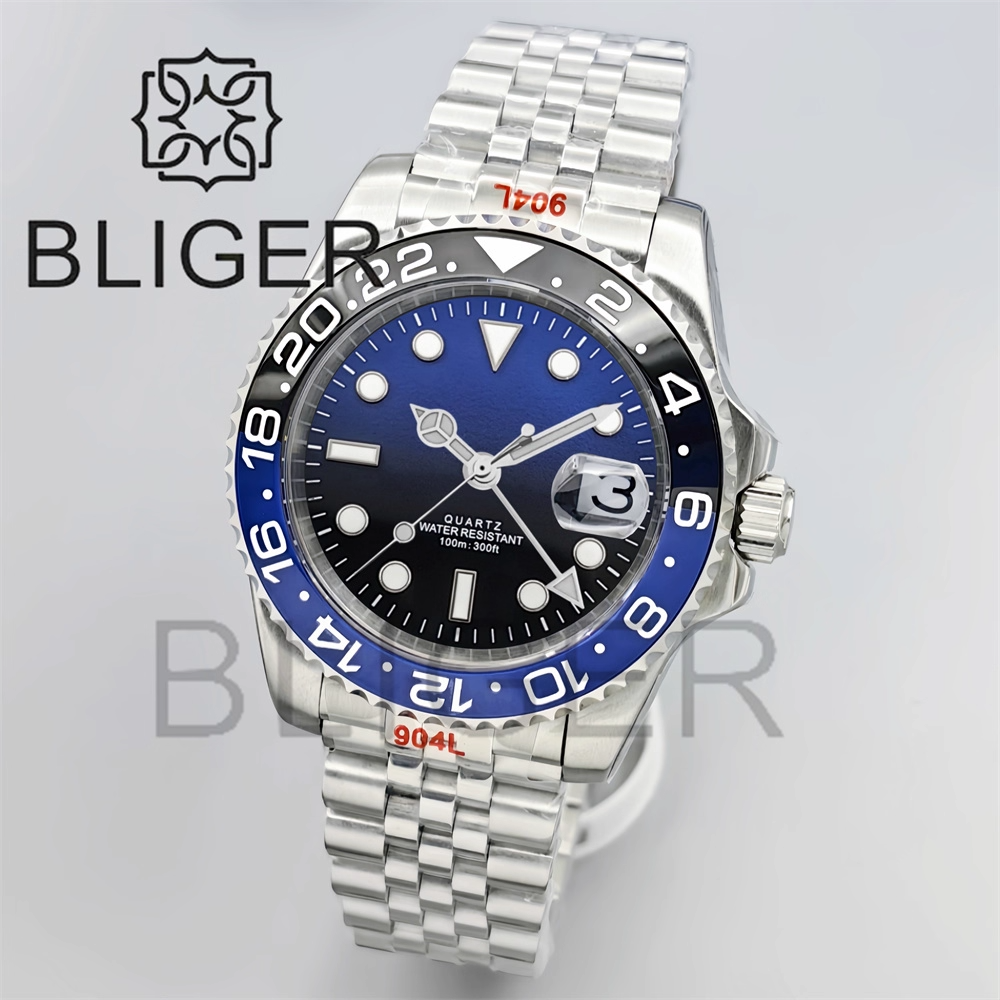 BLIGER 40mm GMT Men's Watches  – Mens Fashion Bracelet Bewertung und Preis
