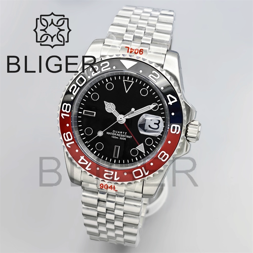 BLIGER 40mm GMT Men's Watches  – Mens Fashion Bracelet Bewertung und Preis