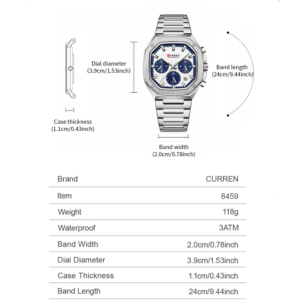 CURREN Luxury Square Chrono Wa – Mens Fashion Bracelet Bewertung und Preis